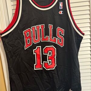 Vintage 90s Champion Bulls Black and Red Jersey Luc Longley